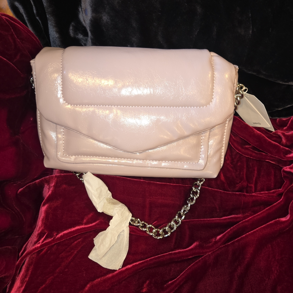 Mango MNG Sophie Chain Shoulder Bag Blush Pink Faux Leather NWT